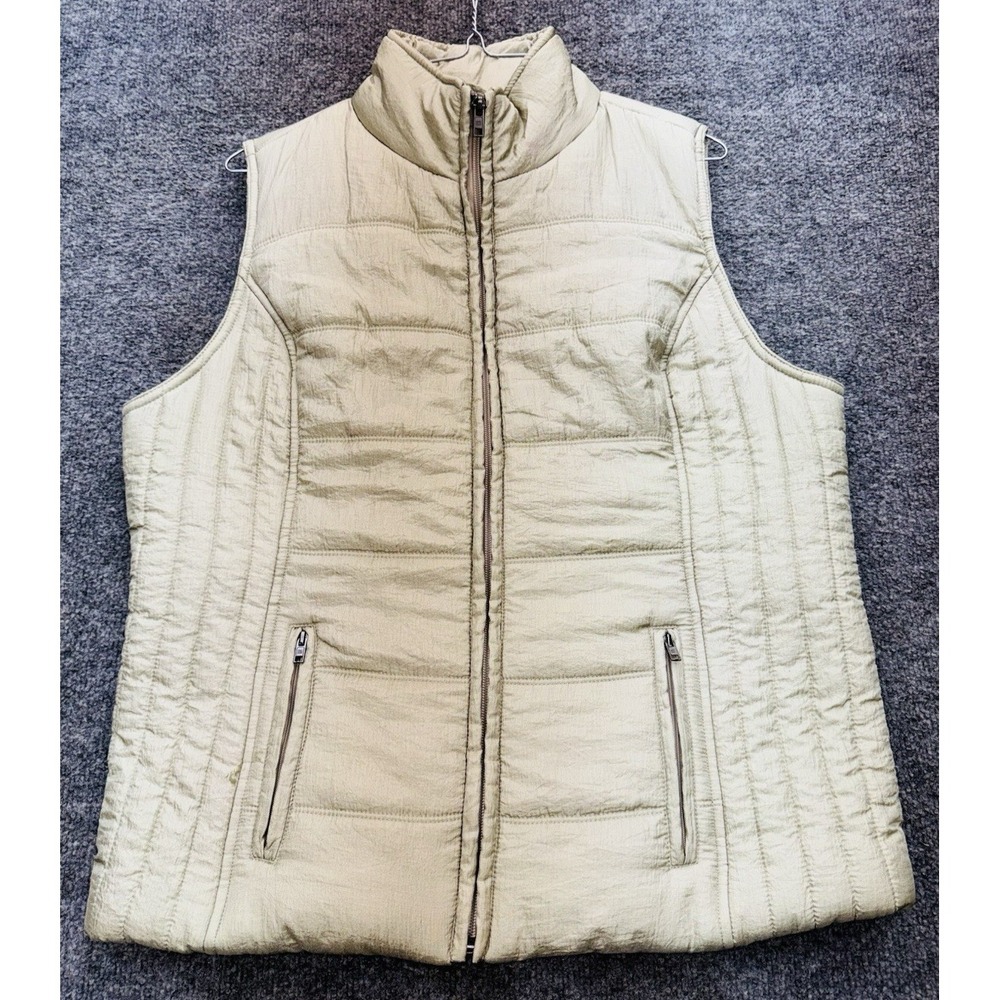 Liz Claiborne Women's Large Beige Quilted Puffer Vest Full Zip Lightweight
